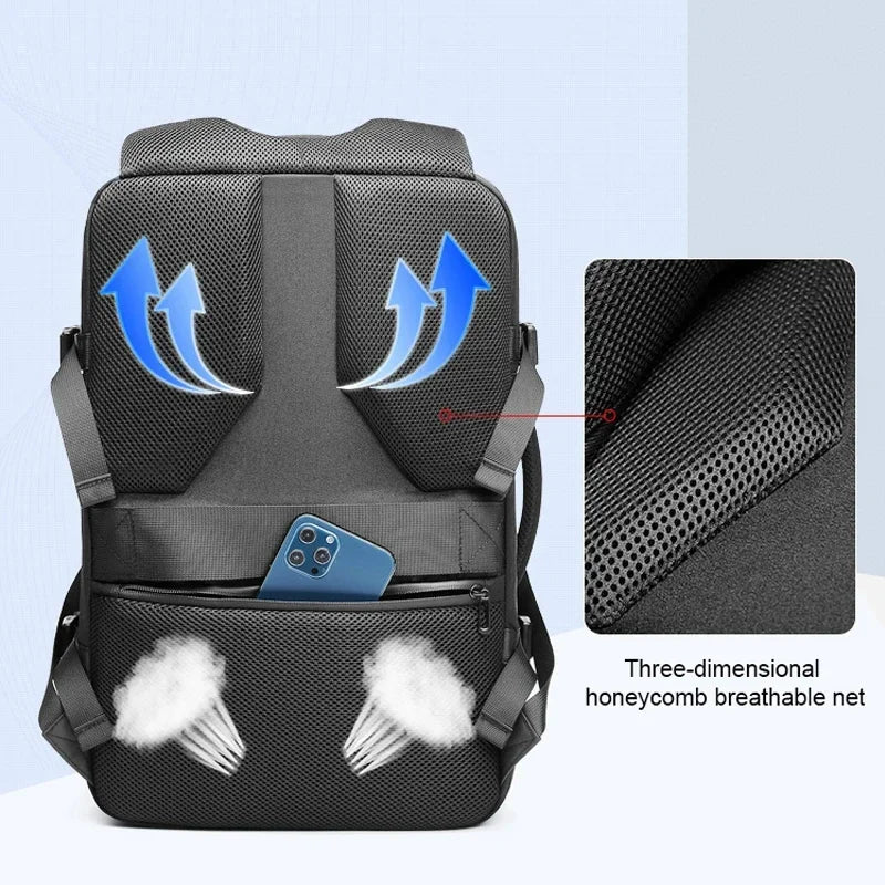 Mochila Airbag com compartimento a vacuo varios compartimentos além de sistema de carregamento de celular e laptops.